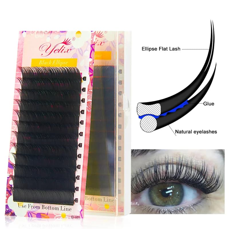 Extensões de Cílios Flat Ellipse com Ponta Dividida Preta 0.15-0.20mm