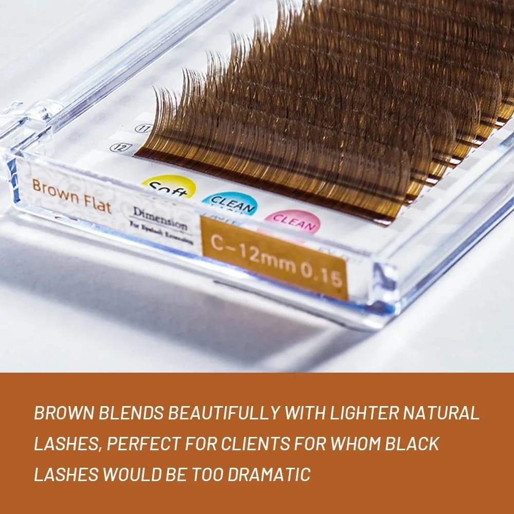 Cílios Flat Split-Tip Brown Ellipse B/C/D Curl 12 Fileiras