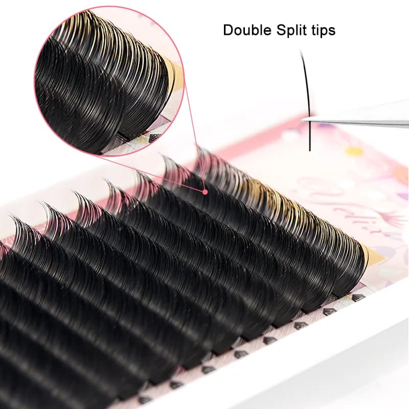 Extensões de Cílios Flat Ellipse com Ponta Dividida Preta 0.15-0.20mm