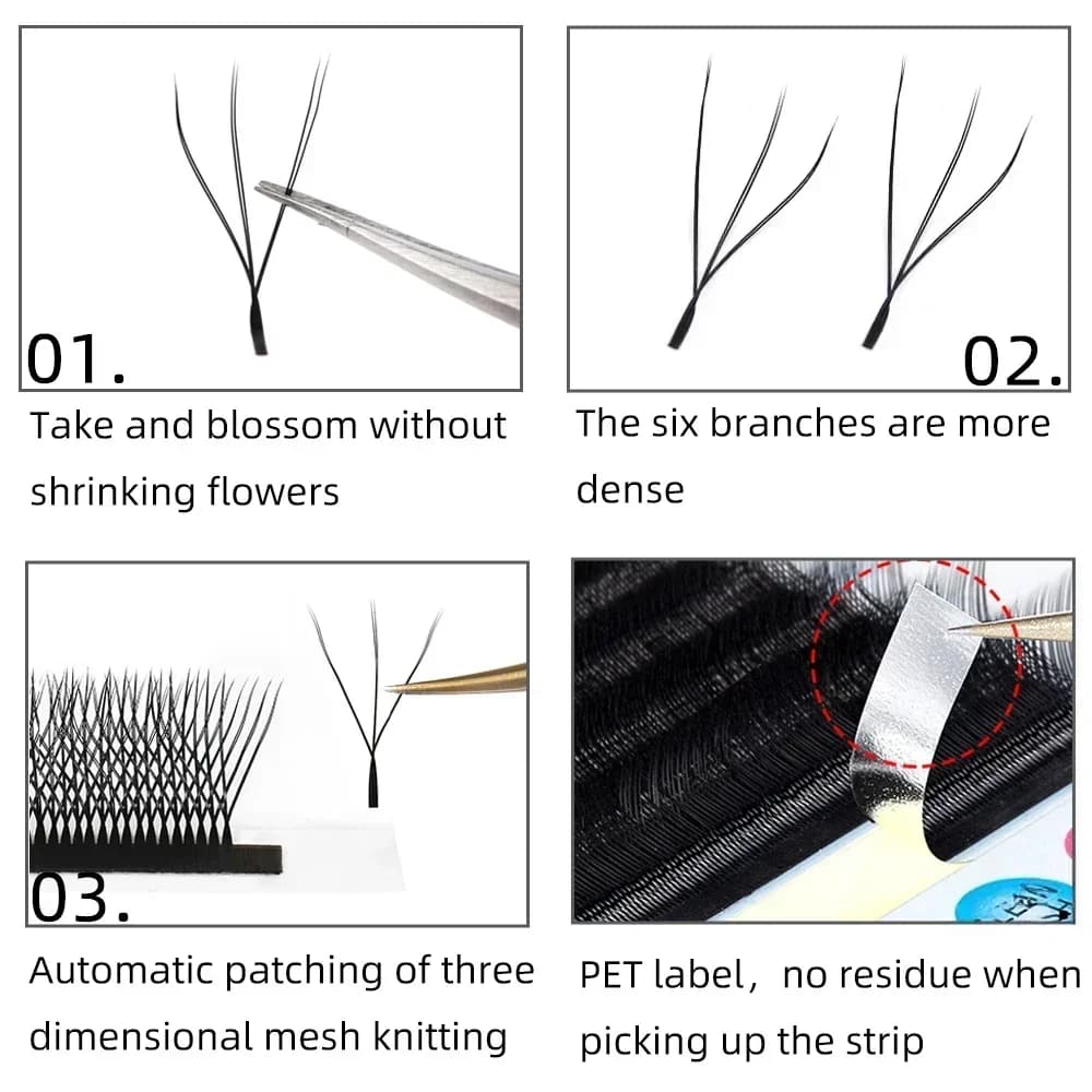 Extensões de Cílios em Leque Pré-Fabricado 5D W com Abertura Automática