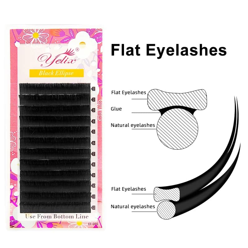 Extensões de Cílios Flat Ellipse com Ponta Dividida Preta 0.15-0.20mm