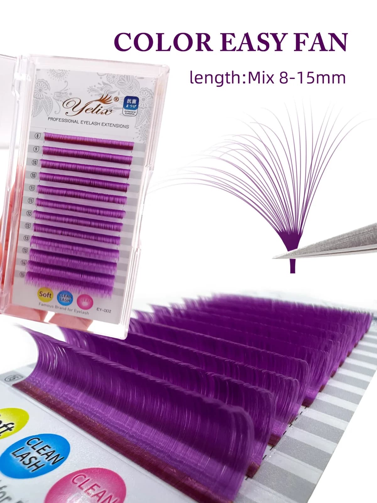 Extensões de Cílios Easy Fan Coloridos Vermelho Verde Azul Roxo