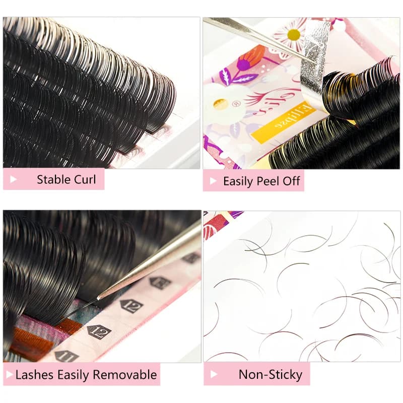 Extensões de Cílios Flat Ellipse com Ponta Dividida Preta 0.15-0.20mm