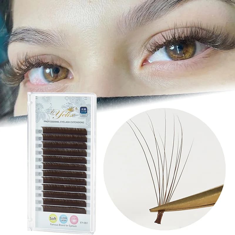 Extensões de Cílios Easy Fan Marrom Escuro Curvatura C/D 8-15mm